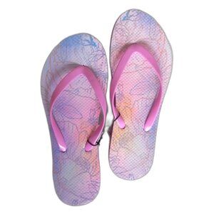 New Women's West Loops Summer Beach Vacation Pink Floral Flip Flops Size S (5/6)